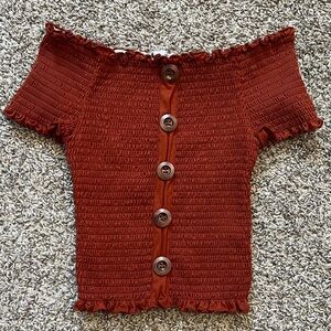 Orange Creek Terracotta Smocked Top